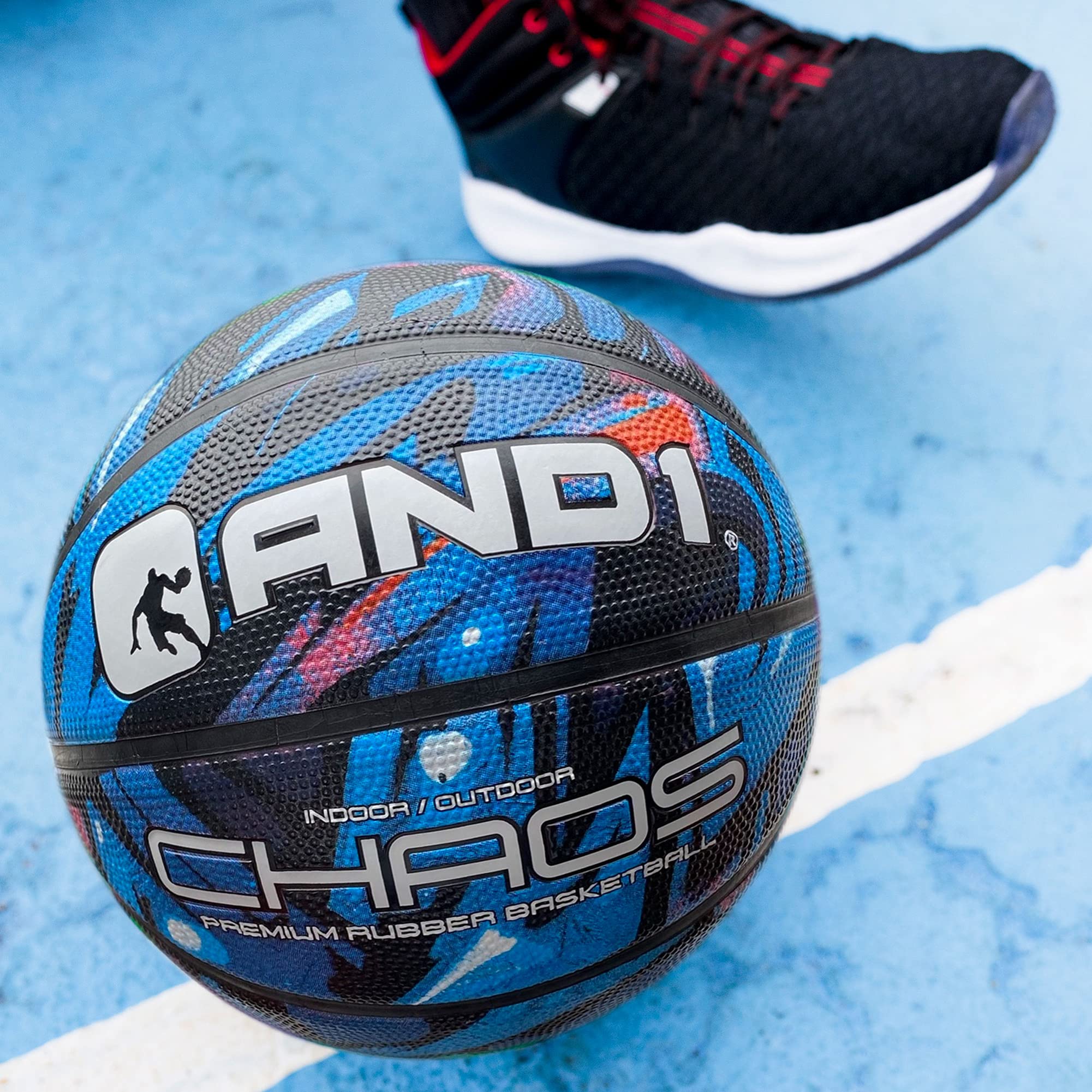 AND1 Chaos Basketball: Official Regulation Size 7 (29.5 inches) Rubber Basketball - Deep Channel Construction Streetball, Made for Indoor Outdoor Basketball Games