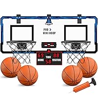 2 Player Basketball Game, Dual Shot Over The Door Mini Basketball Hoop Indoor with Scoreboard, Basketball Toy Gifts for Kids Boys Girls Adults, Suit for Bedroom/Office/Outdoor/Pool, Blue