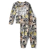 The Children's Place baby boys Dino Heads Long Sleeve Top and Pants Snug Fit 100% Cotton 2 Piece Pajama Set
