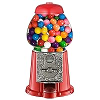 Vintage Gumball Machine - 11-Inch Retro-Style, Coin-Operated Cast Metal Vending Machine with Glass Globe and Free Spin by Great Northern Popcorn (Red)