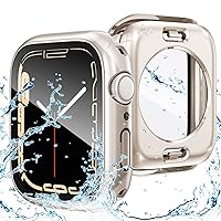 Goton 2 in 1 Waterproof Case for Apple Watch Series 9 8 7 45mm Screen Protector, 360 Degree Protective Glass Face Cover Hard PC Bumper + Back Frame for iWatch 9/8/7 Accessories 45mm, Starlight