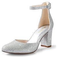 Ankis Closed Toe Heels for Women -Black Nude White Silver Gold Womens Heels Closed Round Toe Chunky Block Pumps Shoes, 3 Inch