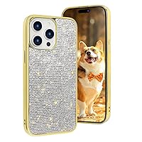 LUVI Compatible with Cute iPhone 13 Pro Max Bling Diamond Case Glitter for Women 3D Rhinestone Crystal Shiny Sparkly Protective Cover with Electroplate Plating Bumper Luxury Fashion Case Gold