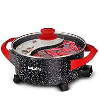 Electric Shabu Shabu Pot with Divider, 5L Double Flavor Non-Stick Pot with Multi-Power Control, Electric Cooker with Tempered Glass Lid for Party, Family Gathering