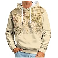 Hoodies For Men Big Tall 3D Graphic Hoodie Novelty Map Print Pullover Casual Drawstring Pocket Hooded Sweatshirts