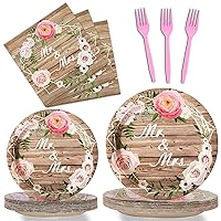 gisgfim 96 Pcs Bridal Shower Party Plates and Napkins Party Supplies Mr and Mrs Party Tableware Set Engagement Wedding Decorations Favors for Birthday Baby Shower for 24 Guests