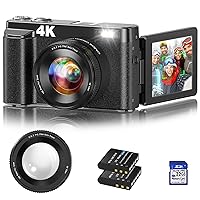 4K Digital Camera 16X 48MP Video Camcorder Auto Focus Vlogging Compact 60FPS Video Camera with Camcorder Flip Screen for YouTube