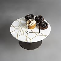 Orvi Home White Marble Cupcake Stand - Wedding Cake Stands for Dessert Table, Multifunctional Cake Holder Pastry Pedestal Display Stands - Round Cake Stand Decorative Brass Inlay - 10X10X5 Inches