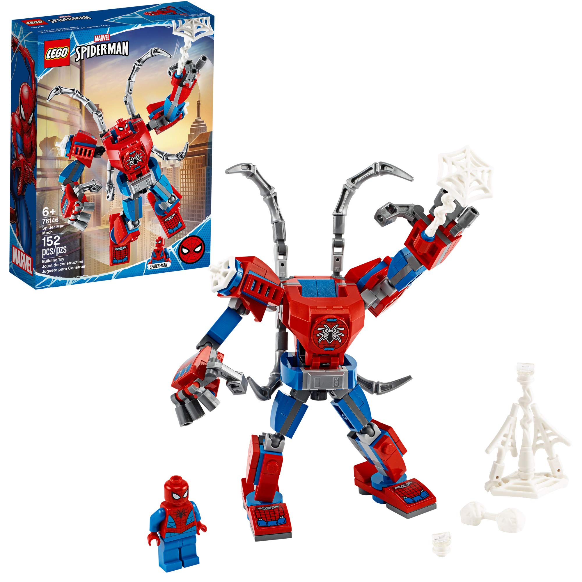 LEGO Marvel Spider-Man: Spider-Man Mech 76146 Kids' Superhero Building Toy, Playset with Mech and Minifigure (152 Pieces)