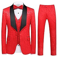 UNINUKOO Mens Suits Slim Fit 3 Piece Jacquard Suit 1 Button Shawl Collar Wedding Formal Tuxedo for Men