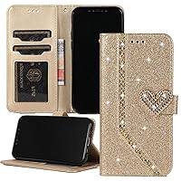 XYX Wallet Case for iPhone 11, Bling Glitter Love Diamond Buckle PU Leather Flip Case for iPhone 11, Gold