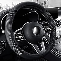 Car Steering Wheel Cover, Universal 15 Inches PU Leather Steering Wheel Cover, Stylish Anti-Slip, Black with White Dots