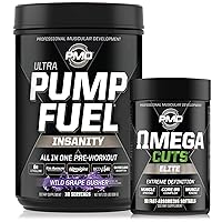 Sports Ultra Pump Fuel Insanity - Pre Workout - Grape Gusher (30 Servings) Sports Omega Cuts Elite Thermogenic Fat Burner (90 Softgels)