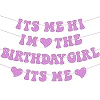 Pre-Strung Its Me Hi Im the Birthday Girl Its Me Banner Glitter Pink Birthday Decorations Banner Popular Singer Party Favors Supplies, NO DIY Birthday Banner