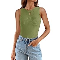 ZESICA Womens Ribbed Tank Tops 2024 Summer Sleeveless High Neck Casual Slim Fitted Basic Knit Shirts