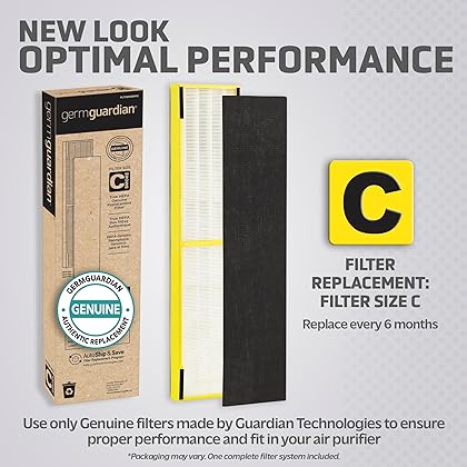 Germ Guardian FLT5000 True HEPA Genuine Air Purifier Replacement Filter C for GermGuardian AC5000E, AC5250PT, AC5300B, AC5350B, CDAP5500, and More