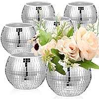 6 Pieces Disco Ball Flower Vase Mirror Disco Ball Glass Vase Disco Ball Planter Candle Holder Glass Vase Bulk for Wedding Centerpieces Bedroom Kitchen Office Decoration Birthday (Silver,3 x 4 Inch)