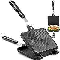 Elsjoy Non-Stick Hot Sandwich Panini Maker with Handle, Aluminum Double Sided Frying Pan Detachable Grilled Sandwich Flip Pan, Stovetop Toasted Sandwich Maker Pan for Home, Kitchen, Breakfast