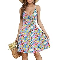 WEACZZY Women's 2024 Summer Dresses V Neck Spaghetti Strap Sundress Casual Beach Flowy Mini Dress with Pockets