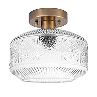 DSMJFU Semi Flush Mount Ceiling Light, Vintage Small Ceiling Light Fixture, Thickened Glass Hallway Light Fixture, Brass Kitchen Ceiling Mount Light for Entry Way, Bedroom, Bathroom, Porch