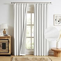 102 Inches Long Full Blackout White Pinched Pleat Linen Curtains, Extra Long Floor to Ceiling Back Tab Pleated Drapes with Hooks for Traverse Rod and Track, 2 Panels, 40
