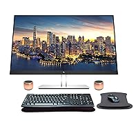 HP EliteDisplay E27q G4 27 Inch QHD IPS Office Monitor Bundle with HDMI, Blue Light Filter, Bluetooth Magnetic Pro Travel Friendly Speakers, MK270 Wireless Keyboard and Mouse, and Gel Pads