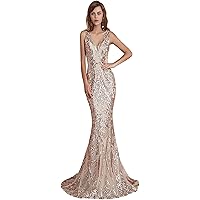 Sequined Mermaid V Neck Prom Evening Bridesmaid Shower Party Dress Pageant Celebrity Gown Custom Made