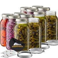 Wide Mouth 64 oz (half gallon) mason Jars with Lids and Bands (12-Pack) bundled With, KangarooBands Jar Opener, and Package Of Jar Labels | Canning, Fermenting, Pickling, DIY Decors Projects