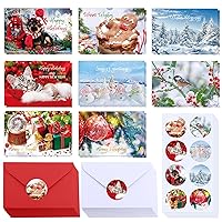 Winlyn 120 Sets Christmas Cards Holiday Cards with Envelopes Stickers Assortment Bulk 6 Designs of Gold Foil Merry Christmas Cards Blank Winter Snowmen Holiday Greeting Cards for Xmas Season Festival