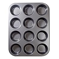 Ecolution Bakeins 12 Cup Muffin and Cupcake Pan – PFOA, BPA, and PTFE Free Non-Stick Coating – Heavy Duty Carbon Steel – Dishwasher Safe – Gray – 13.75” x 8.25” x 1.125”