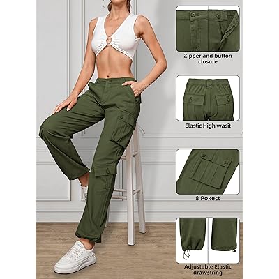 ZMPSIISA Women Pants High Waisted Cargo Pants Combat Military