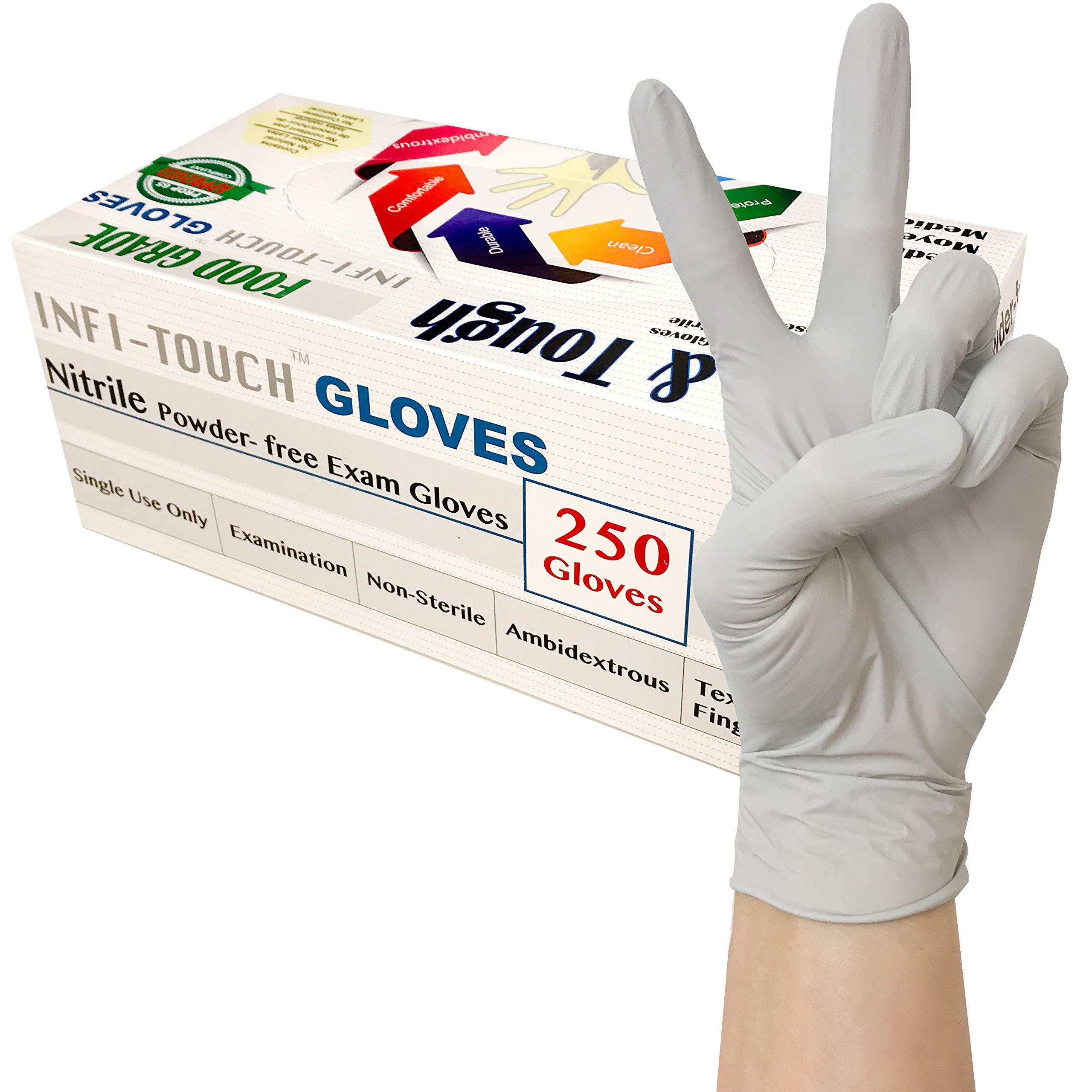 Infi-Touch - (250 Count) Or (1000 Count) Food Safe - , Lite Duty Nitrile Gloves, Lite & Tough, Disposable Gloves