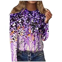 Womens Shirts Dressy Casual,Women's Fashion Casual Long Sleeve Print Round Neck T Shirts Top Blouse Fall