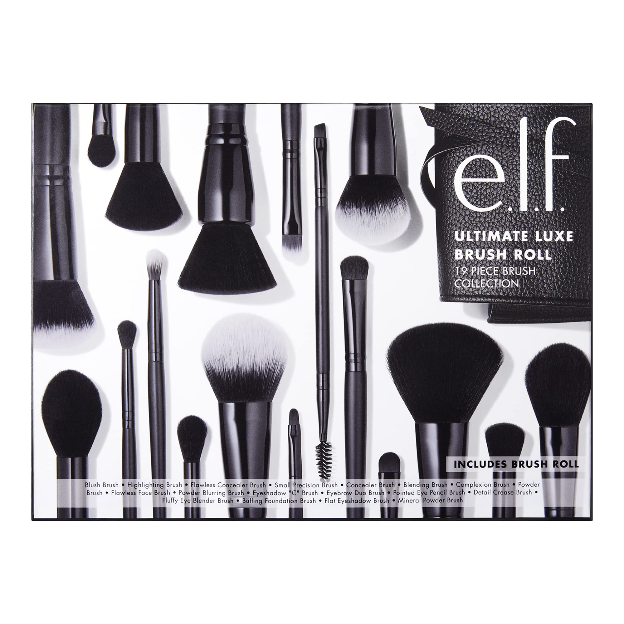 e.l.f. 19-Piece Makeup Brush Set & Roll, 19 Makeup Brushes For All Your Needs From Foundation To Eyeshadow, Made With Synthetic, Cruelty-free Bristles