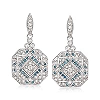 Ross-Simons 1.00 ct. t.w. Blue and White Diamond Drop Earrings in Sterling Silver