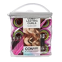 Conair Magnetic Hair Rollers, Curlers in Assorted Sizes and Colors, Rollers Curler Set with Comb Clips Included, 75-Piece