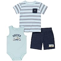 Nautica Baby Girls 3 Pieces Tee, Bodysuits Short And Toddler Layette Set, Plume, 6-9 Months US