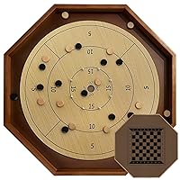 Tournament Crokinole Board Game 30 Inch, 2 in 1 Crokinole and Checkers with 26” Playing Surface, Metal Pegs, Wooden Octagon Canadian Tabletop Board Game Krokinole for Families and Friends
