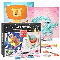 Arteza Kids String Art Kit, Set of 5 Animal Designs, Plastic Pushpins, Art Supplies for Kids Craft Projects and Free Time Activities