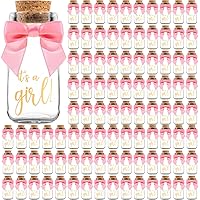 96 Pack It's a Girl Milk Glass Bottles with Ribbons and Stickers - Vintage Baby Shower Favors for Guests and Table Centerpieces - Girl Baby Shower Decorations - Sturdy Baby Shower Candy Jar