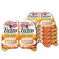 INABA Twins for Cats, Grain-Free Shredded Chicken & Broth Gelée Side Dish/Complement/Topper Cups, 1.23 Ounce - 2 Count (Pack of 6), Chicken Recipe