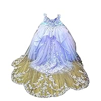 2024 Elegant Queen Designer Ball Gown Tulle Quinceanera Evening Prom Dresses with Cape Robe Lace Flower