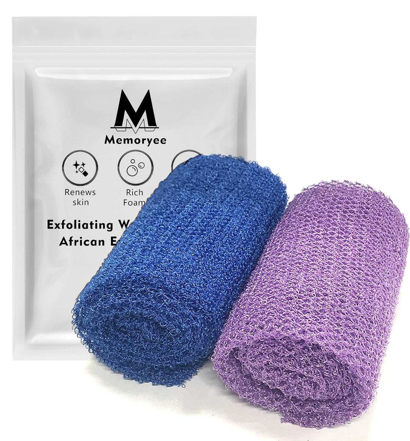 Exfoliating Washcloth Towel Body Scrubber Loofah African Net Bathing Sponge Back Scrubber for Shower Mesh Pouf Sponge Skin Smoother for Daily Use or Stocking Stuffer Bathroom Accessories 2pcs