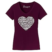 Women's Love Heart Tops Valentine's Day Graphic V Neck T-Shirt Gift