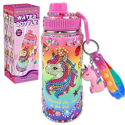 7July Decorate Your Own Water Bottle Kits for Girls Age 4-6-8-10,Unicorn  Gem Diamond Painting Crafts,Fun Arts and Crafts Gifts Toys for Girls  Birthday