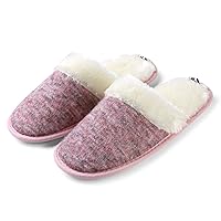 Women Slip on House Slippers, Closed Toe Woven Plush Slippers, Memory Foam Outdoor Indoor Bedroom Shoes