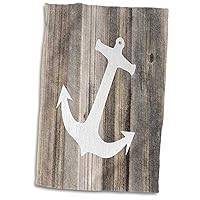 3D Rose Image of White Anchor On Weathered Planks Hand Towel, 15