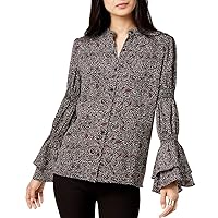 Michael Kors Womens Boho Ruffle Sleeve Button Up Shirt, Multicoloured, Small