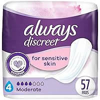 Always Discreet Incontinence Pads for Bladder Leaks Sensitive Skin Pads Moderate Absorbency, 57 Count (Packaging May Vary)