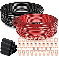 8 Gauge Wire (25ft Each - Red/Black) Copper Clad Aluminum CCA - Primary Automotive Wire,Car Amplifier Power & Ground Cable, 20PCS Lugs Terminal Connectors,20PCS 2:1 Heat Shrink Tubing